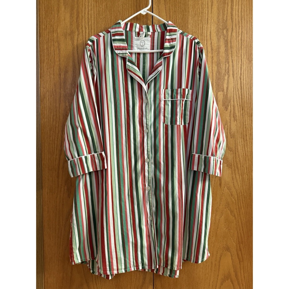 Printfresh PJs Christmas Stripe Cotton Nightshirt Pajama Gown Plus 1X Holiday 🎄